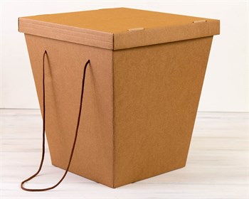 УЦЕНКА Коробка для цветов трапециевидная, низ 27 см, верх 38 см, высота 42 см, с крышкой,  крафт - фото 10378