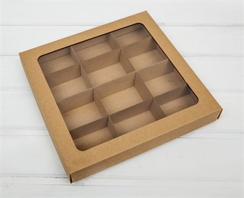 Коробка с окошком, 25х25х4 см, крышка-дно, крафт - фото 10923