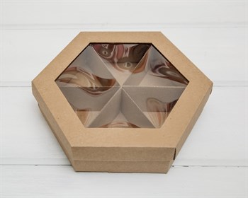УЦЕНКА Коробка шестигранная с окошком, 22х19х5,5 см, крышка-дно, крафт - фото 11072
