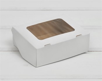 УЦЕНКА Коробка для выпечки и пирожных, 10х8х3,5 см, с прозрачным окошком, белая ( бурая внутри) - фото 11375
