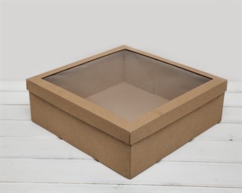 УЦЕНКА Коробка для венка с прозрачным окошком, 35х35х12 см, крафт - фото 11464