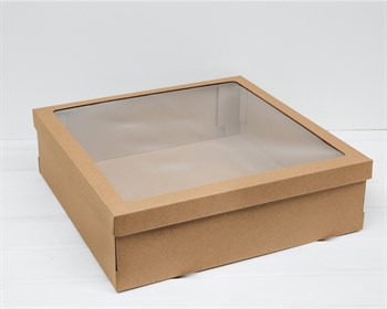 Коробка для венка самосборная, с прозрачным окошком, 40х40х12 см, крафт - фото 11595