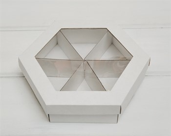 УЦЕНКА Коробка шестигранная с окошком, 22х19х5,5 см, крышка-дно, белая - фото 11891