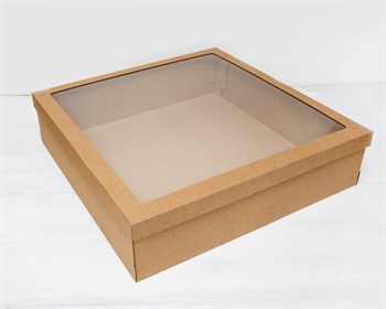 Коробка для венка самосборная, с прозрачным окошком, 48х48х12 см, крафт - фото 12074