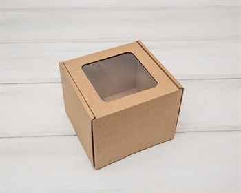 УЦЕНКА Коробка с окошком, 13х13х11 см, из плотного картона, крафт - фото 12084