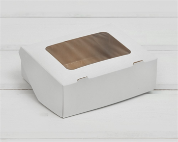 Коробка для выпечки и пирожных, 10х8х3,5 см, с прозрачным окошком, белая (бурая внутри) - фото 12184