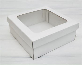 Коробка с окошком, 25х25х10 см, крышка-дно, белая - фото 12590