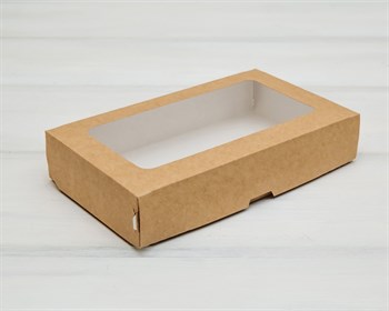 Коробка для выпечки и пирожных, 20х12х4 см, с прозрачным окошком, крафт - фото 12614