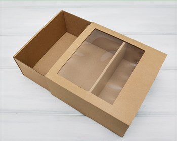 Коробка-пенал c окошком, 20х20х9 см, крафт - фото 12690