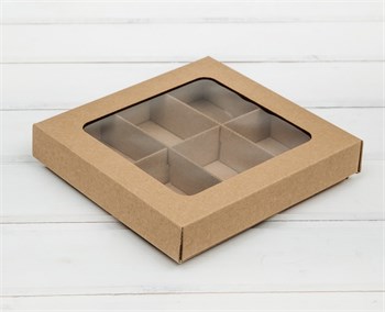 УЦЕНКА Коробка с окошком, 17х17х3,5 см, крышка-дно, крафт - фото 12996