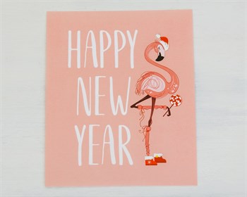 Открытка-карточка «Happy New Year», фламинго, 8,5х10,5 см - фото 13123
