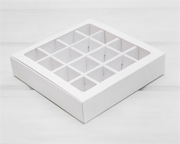 Коробка-пенал для конфет 16 штук, 15,5х15,5х3,5 см, с окошком, белая - фото 13139