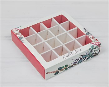 Подарочная коробка-пенал для конфет 16 штук, «Сделано с любовью», 14,5х14,5х3,5 см, с окошком - фото 13681