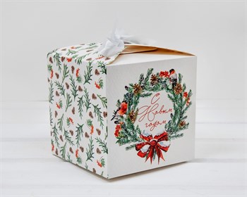 Подарочная новогодняя коробка «С Новым Годом», с лентой, 12х12х12 см - фото 14473