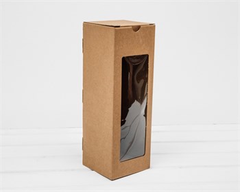 Коробка для бутылки, с окном, 11х11х32 см, крафт - фото 14585