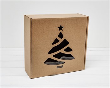 Подарочная новогодняя коробка с окошком «Ёлочка», 25х25х10 см, крафт - фото 14631