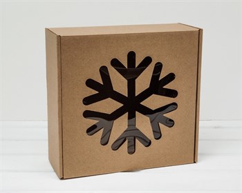 УЦЕНКА Подарочная новогодняя коробка с окошком «Снежинка», 25х25х10 см, крафт - фото 14733