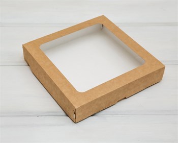 Коробка для выпечки и пирожных, 26х26х4 см, с прозрачным окошком, крафт - фото 14806