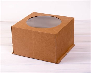 Коробка для торта усиленная от 1 до 3 кг, 30х30х19 см, с  прозрачным окошком, крафт