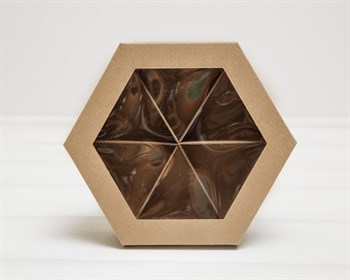 Коробка шестигранная с окошком, 22х19х5,5 см, крышка-дно, крафт - фото 9380