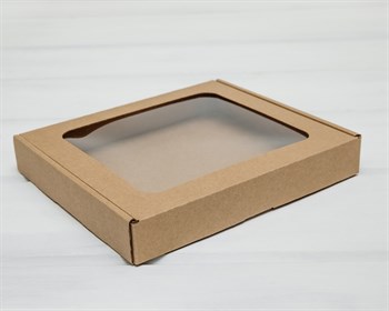 Коробка плоская с окошком, 22,5х19,5х3,5 см, крафт - фото 9659