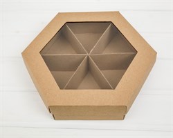 УЦЕНКА Коробка шестигранная с окошком, 29х25х8 см, крышка-дно, крафт