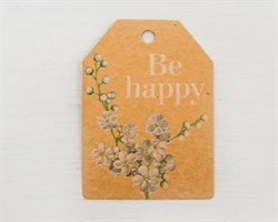 Бирка картонная, «Be happy», 7х5 см, крафт