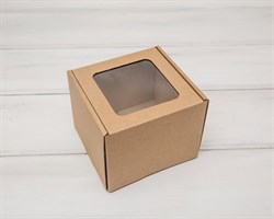 УЦЕНКА Коробка с окошком, 13х13х11 см, из плотного картона, крафт