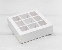Коробка-пенал для конфет 9 штук, 11,5х11,5х3,5 см, с окошком, белая