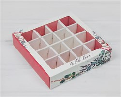 Подарочная коробка-пенал для конфет 16 штук, «Сделано с любовью», 14,5х14,5х3,5 см, с окошком