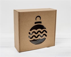 Подарочная новогодняя коробка с окошком «Ёлочный шар», 25х25х10 см, крафт