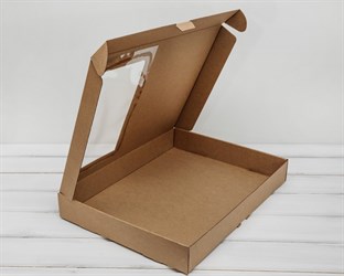 Коробка плоская с окошком 39,5х30х5 см, крафт
