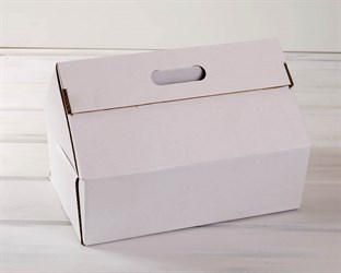 Коробка картонная 31х21х26х11 см в форме домика с ручками, белая