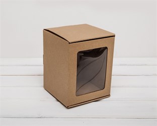 Коробка с окошком, 14х14х17 см, из плотного картона, крафт