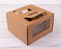 УЦЕНКА Коробка для торта от 1 до 3 кг, 30х30х19 см,  с ручками и прозрачным окошком, крафт