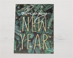 Открытка «Happy New Year», зелёная, 8х6 см, 1 шт.